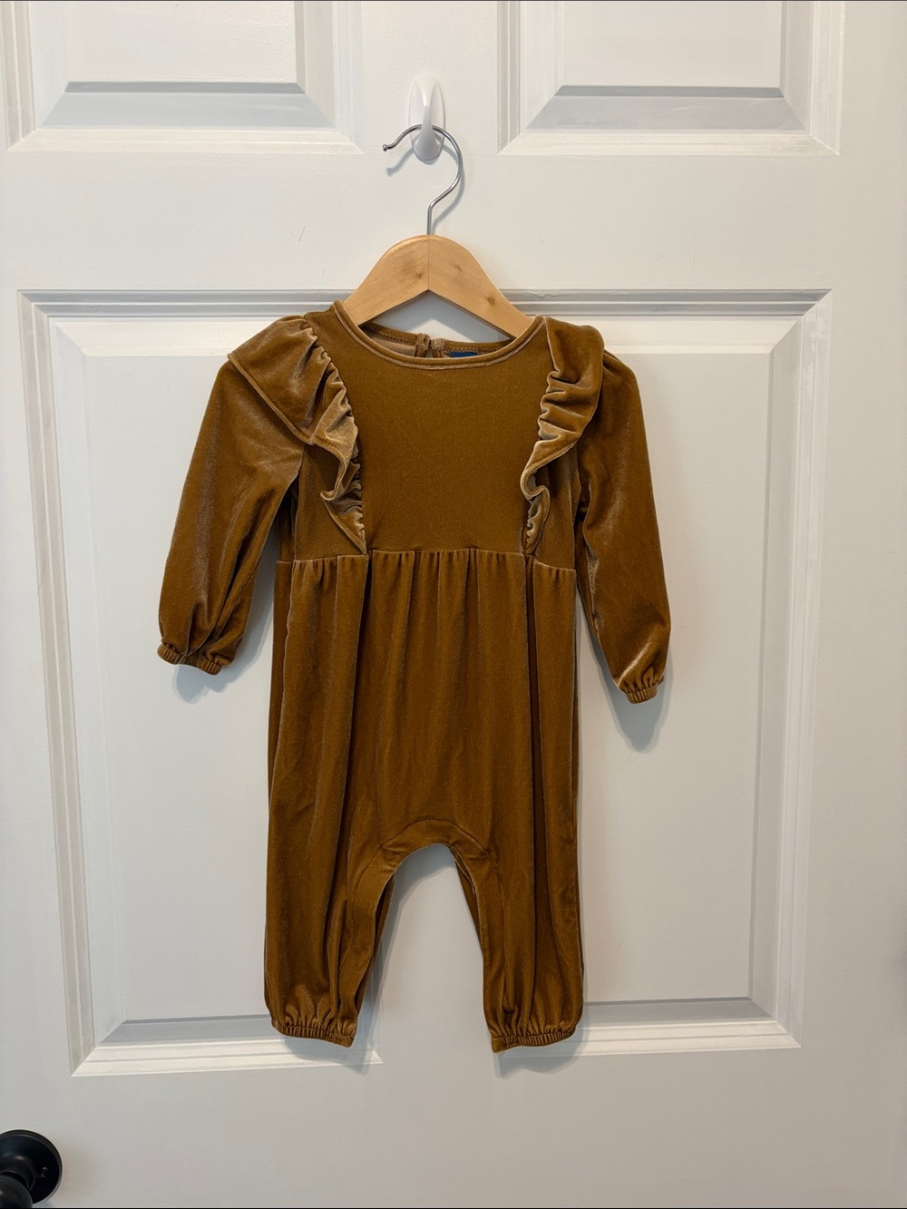 Kids Velvet Ruffle One-Piece Romper in Brown